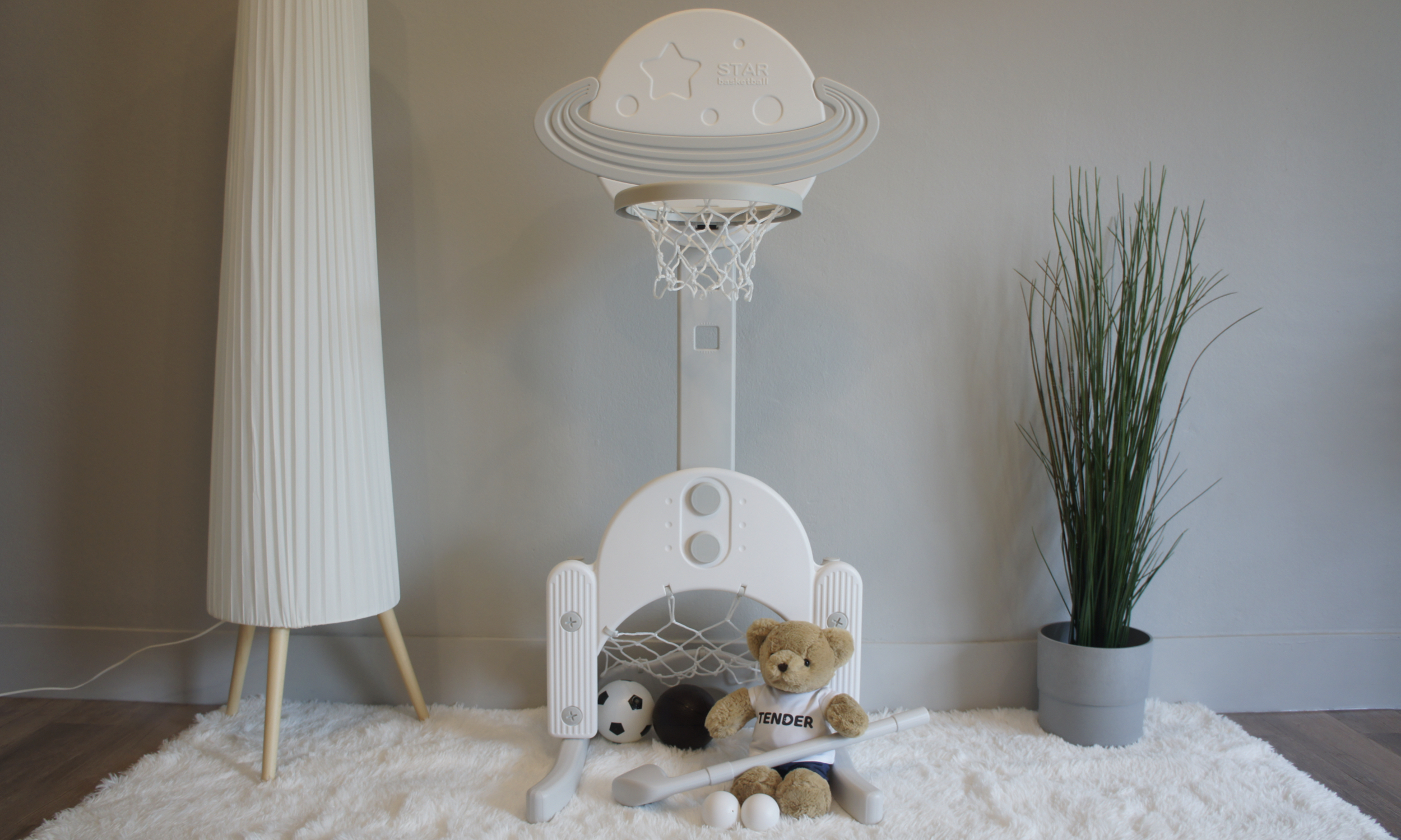 แป้นบาสเด็กรูปดาวเสาร์ มาพร้อมกับลูกบอลนิ่ม ลูกและไม้ฮอกกี้